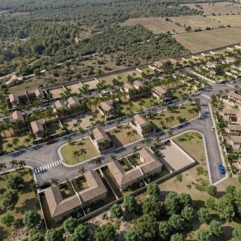 Aerial render showing roads, parks and lot layout of the proposed development